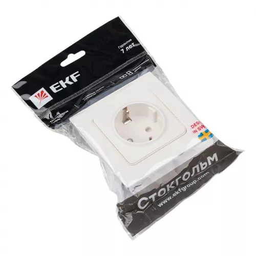 Розетка 1-м СП Стокгольм 16А IP20 с заземл. защ. шторки бел. PROxima EKF EXR16-028-10 фото 5