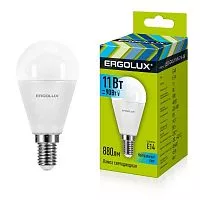 Лампа светодиодная LED-G45-11W-E14-4K Шар 11Вт E14 4500К 172-265В Ergolux 13628