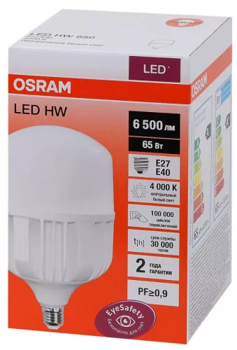 Лампа светодиодная LED HW T 65Вт (замена 650Вт) матовая 4000К нейтр. бел. E27/E40 6500лм угол пучка 200град. 140-265В PF>/=09 OSRAM 4058075576896 фото 3