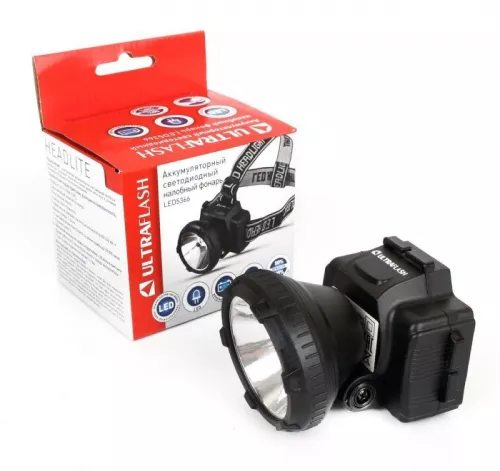 Фонарь налобный аккумуляторный LED 5366 (220В LED 2 режима; черн.) Ultraflash 11649