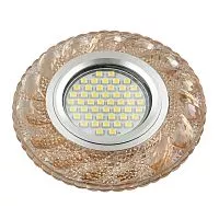 DLS-L147 GU5.3 GLASSY/TEA Светильник декоративный встраиваемый, серия Luciole. Без лампы, цоколь GU5.3. Доп. светодиодная подсветка 3Вт. Стекло. Зеркальный/светло-коричневый. ТМ Fametto