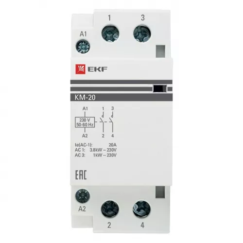 Контактор модульный КМ 20А 2NО (2 мод.) EKF km-2-20-20 фото 3 Контактор модульный КМ 20А 2NО (2 мод.) EKF km-2-20-20 фото 3