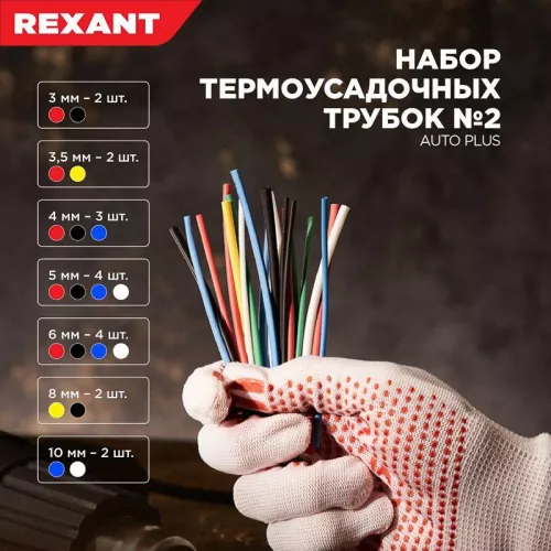 Набор трубок термоусадочных тонкостен. №2 (АВТО импорт) разноцвет. Rexant 29-0102 фото 3 Набор трубок термоусадочных тонкостен. №2 (АВТО импорт) разноцвет. Rexant 29-0102 фото 3