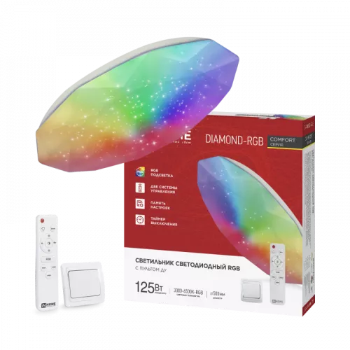 Светильник светодиодный COMFORT DIAMOND-RGB 125Вт 230В 3000-6500K 10000Лм 500x105мм с пультом ДУ IN HOME