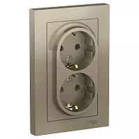 Розетка 2-м AtlasDesign 16А с заземл. в сборе шампань SchE ATN000524