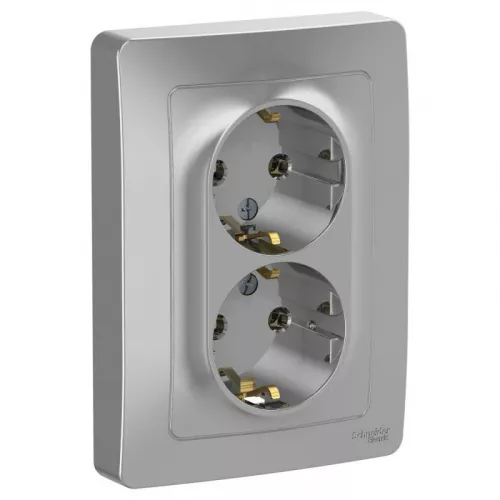 Розетка 2-м СП BLANCA 16А 250В без шторок с заземл. алюм. SchE BLNRS001023