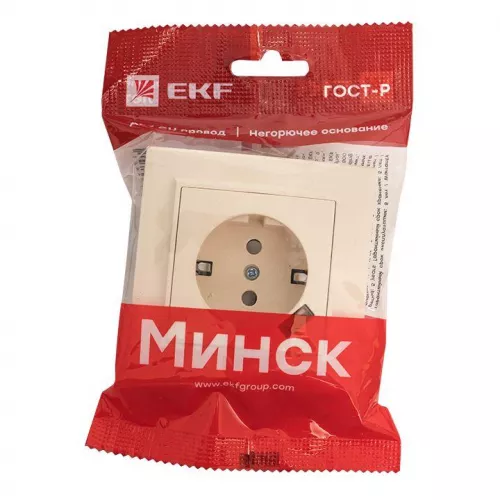 Розетка 1-м СП Минск 16А IP20 с заземл. защ. шторки с заряд. устройством USB 1А беж. EKF ERR16-028-200-USB фото 3