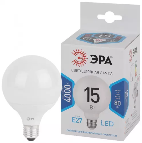 Лампа светодиодная LED G90-15W-4000K-E27 G90 15Вт шар E27 нейтр. бел. декор. ЭРА Б0049078