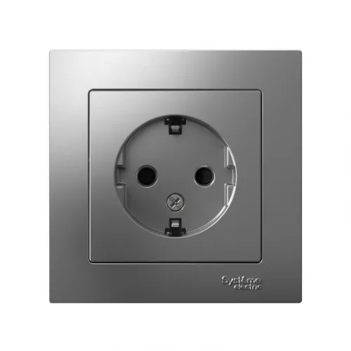 Розетка 1-м СП AtlasDesign 16А IP20 с заземл. защ. шторки в сборе сталь SchE ATN000944 фото 2