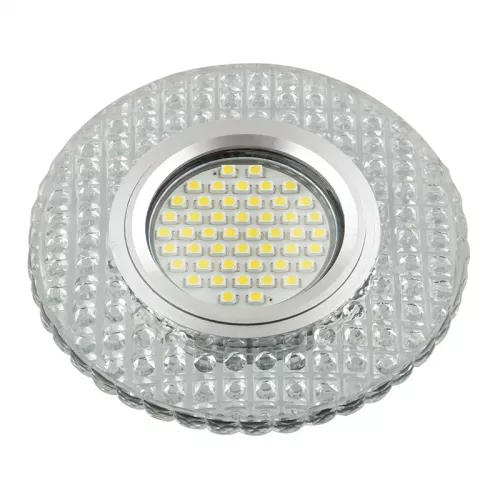 DLS-L143 GU5.3 GLASSY/CLEAR Светильник декоративный встраиваемый, серия Luciole. Без лампы, цоколь GU5.3. Доп. светодиодная подсветка 3Вт. Стекло. Зеркальный/прозрачный. ТМ Fametto