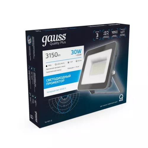 Прожектор светодиодный Qplus 30Вт 6500К 2550лм IP65 графит. сер. 1/10 Gauss 690511330 фото 5