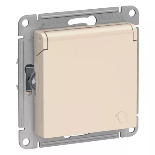 Механизм розетки 1-м СП AtlasDesign 16А IP20 с заземл. защ. шторки с крышкой беж. SchE ATN000246