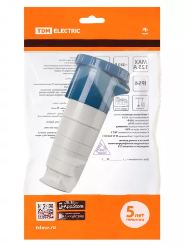 Розетка 233 переносная 2Р+РЕ 63А 220В IP54 TDM фото 6