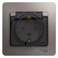 Розетка 1-м СП Glossa 16А IP44 250В с защ. крышкой защ. шторки с заземл. в сборе платина SchE GSL001248