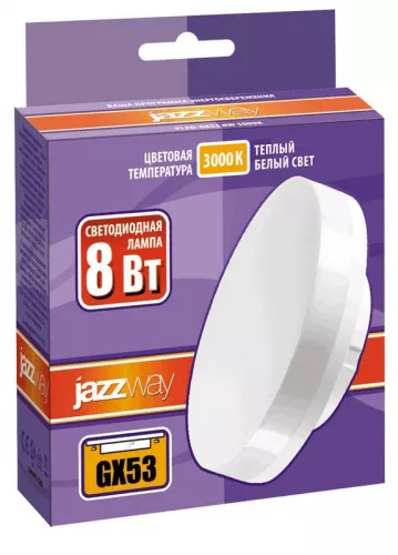 Лампа светодиодная PLED-GX53 8Вт таблетка 3000К мат. тепл. бел. GX53 640лм 230В JazzWay 2855374 фото 3