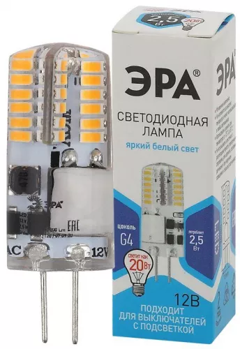 Лампа светодиодная LED-JC-2.5W-12V-SLC-840-G4 JC 2.5Вт капсула G4 нейтр. бел. 12В ЭРА Б0049090