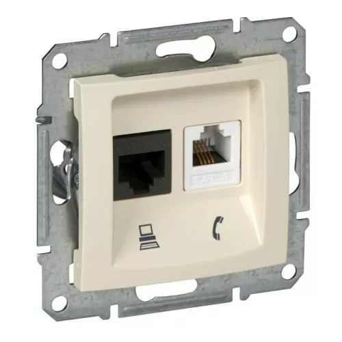 Механизм розетки комп. + телеф. 1-м СП Sedna RJ11 + RJ45 беж. SchE SDN5100147 Механизм розетки комп. + телеф. 1-м СП Sedna RJ11 + RJ45 беж. SchE SDN5100147
