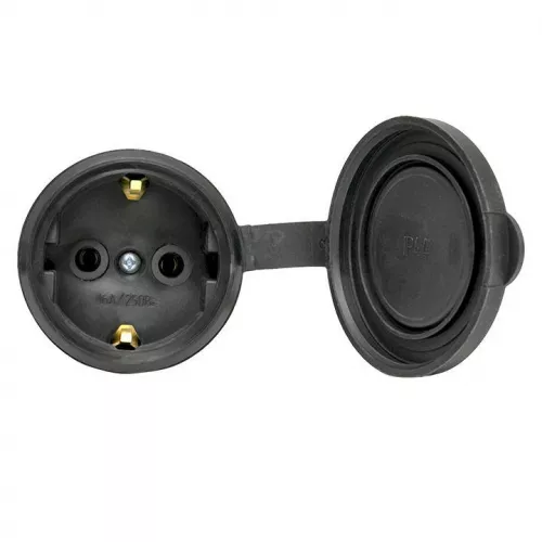 Розетка переносная PROxima 16А IP44 230В 2P+PE с защ. крышкой каучук EKF RPS-012-16-230-44 фото 3