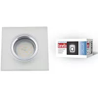 DLS-L113 GU5.3 CHROME/MATT CLEAR Светильник декоративный встраиваемый, серия Luciole. Квадратный. Без лампы, GU5.3. Доп. светодиодная подсветка 3Вт. Металл/стекло. Хром/матовый+прозрачный. ТМ Fametto