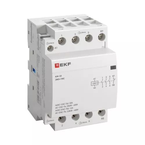 Контактор модульный КМ 32А 3NО+NC (3 мод.) EKF km-3-32-31 Контактор модульный КМ 32А 3NО+NC (3 мод.) EKF km-3-32-31