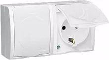 Розетка 2-м ОП Simon15 с защ. крышкой защ. шторки с заземл. IP54 бел. Simon 1594443-030