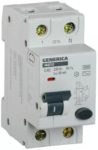 Выключатель автоматический диф. тока C40 30мА АВДТ 32 GENERICA IEK MAD25-5-040-C-30