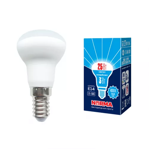LED-R39-3W/4000K/E14/FR/NR Лампа светодиодная. Форма "Рефлектор", матовая. Серия Norma. Белый свет (4000K). Картон. ТМ Volpe LED-R39-3W/4000K/E14/FR/NR Лампа светодиодная. Форма "Рефлектор", матовая. Серия Norma. Белый свет (4000K). Картон. ТМ Volpe