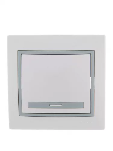 Выключатель 1-кл. СП Мира 10А IP20 с сер. вставкой бел. LEZARD 701-0215-100
