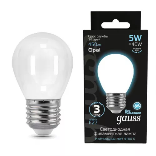 Лампа светодиодная Black Filament Шар E27 5Вт 4100К OPAL Gauss 105202205
