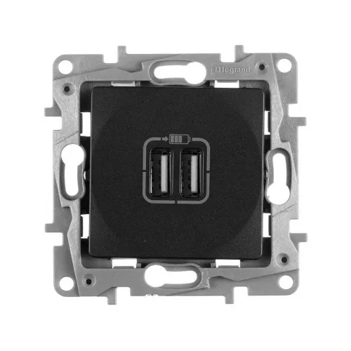 Механизм розетки USB 1-м СП Etika 2мод. 240В/5В 2400мА антрацит Leg 672694 Механизм розетки USB 1-м СП Etika 2мод. 240В/5В 2400мА антрацит Leg 672694