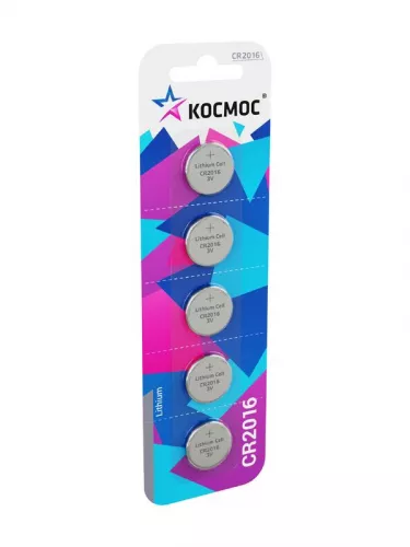 Элемент питания литиевый CR 2016 5хBL (блист.5шт) Космос KOC20165BL