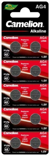 Элемент питания алкалиновый "таблетка" G 4 Mercury Free AG4-BP0%Hg 377A/LR626/177 BL-10 (блист.10шт) Camelion 12812 Элемент питания алкалиновый "таблетка" G 4 Mercury Free AG4-BP0%Hg 377A/LR626/177 BL-10 (блист.10шт) Camelion 12812