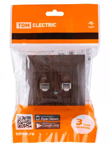 Розетка телефонная RJ11 + компьютерная RJ45 венге "Лама" TDM фото 5