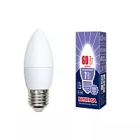 LED-C37-7W/DW/E27/FR/NR Лампа светодиодная. Форма "свеча", матовая. Серия Norma. Дневной белый свет (6500K). Картон. ТМ Volpe