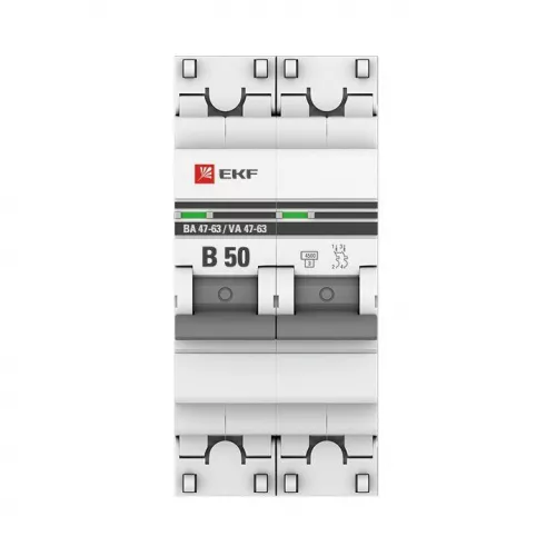 Выключатель автоматический модульный 2п B 50А 4.5кА ВА 47-63 PROxima EKF mcb4763-2-50B-pro фото 2 Выключатель автоматический модульный 2п B 50А 4.5кА ВА 47-63 PROxima EKF mcb4763-2-50B-pro фото 2