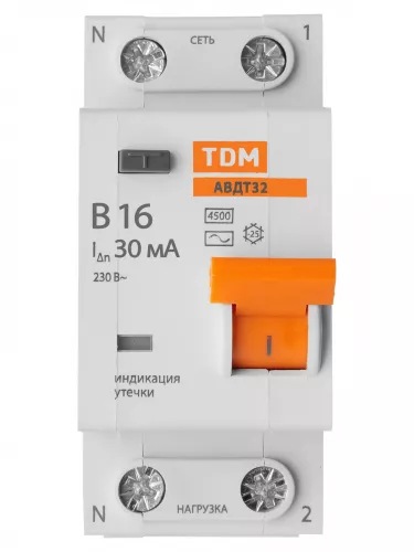 АВДТ 32 2P(1P+N) B16А 30мА 4,5кА тип АС TDM фото 3