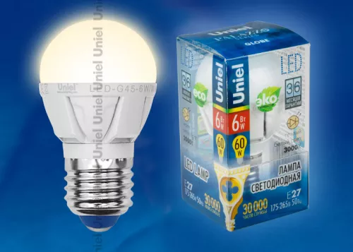 LED-G45-6W/WW/E27/FR ALP01WH пластик