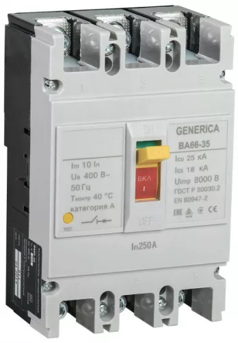 Выключатель автоматический 3п 250А 25кА ВА66-35 GENERICA IEK SAV30-3-0250-G Выключатель автоматический 3п 250А 25кА ВА66-35 GENERICA IEK SAV30-3-0250-G