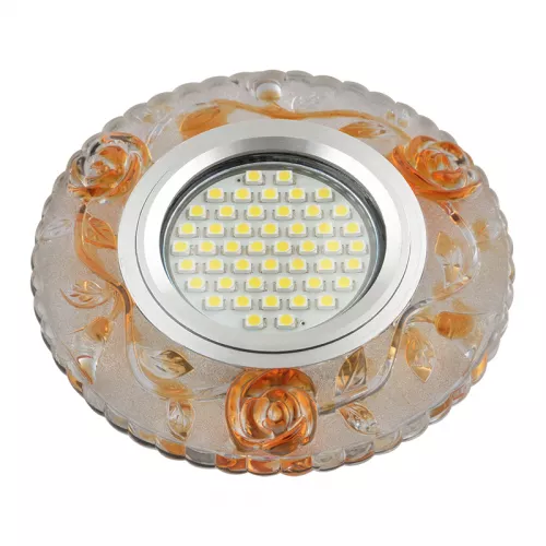 DLS-L150 GU5.3 GLASSY/GOLD Светильник декоративный встраиваемый, серия Luciole. Без лампы, цоколь GU5.3. Доп. светодиодная подсветка 3Вт. Стекло. Зеркальный/светло-коричневый. ТМ Fametto
