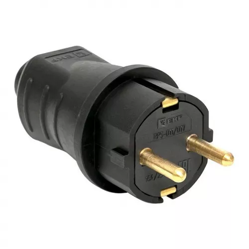 Вилка прямая 16А IP44 2P+PE 230В каучук EKF RPS-011-16-230-44
