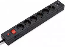 Удлинитель с сетевым фильтром 6х1.8м с заземл. 10А IP20 BU-SP1.8_USB_2A CCA 3х0.75 2USB черн. BURO 992310