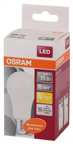 Лампа светодиодная LED STAR CLASSIC A 75 8.5W/827 8.5Вт грушевидная 2700К тепл. бел. E27 806лм 220-240В матов. пласт. OSRAM 4052899971554 фото 3