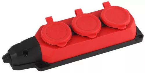Колодка 3-м с заземл. 16А IP44 K-3e-RED-IP44 каучук красн. Эра Б0044552