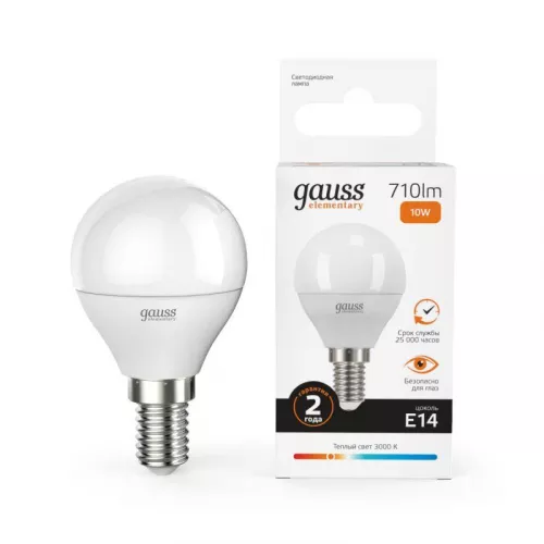 Лампа светодиодная Elementary Globe 10Вт E14 3000К Gauss 53110 Лампа светодиодная Elementary Globe 10Вт E14 3000К Gauss 53110