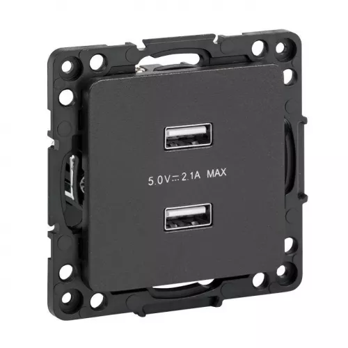 Механизм розетки USB 2-м Стокгольм 2.1А черн. PROxima EKF EZR16-028-10-2USB фото 4