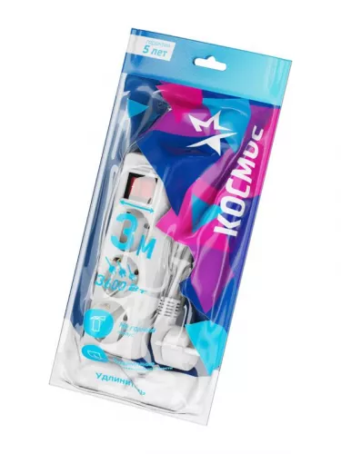 Удлинитель 3х5м с заземл. 16А IP20 с выкл. ПВС 3х1 Космос YKsm5m-3g-Z-V(K) фото 2