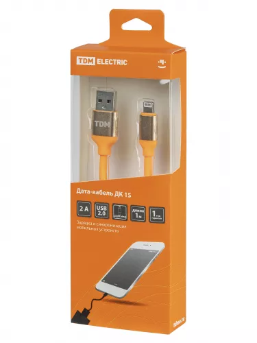 Дата-кабель, ДК 15, USB - Lightning, 1 м, силиконовая оплетка, оранжевый, TDM фото 4