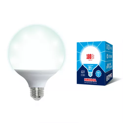 LED-G120-22W/4000K/E27/FR/NR Лампа светодиодная. Форма "шар", матовая. Серия Norma. Белый свет (4000K). Картон. ТМ Volpe.