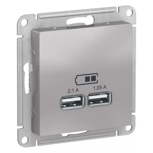 Механизм розетки USB AtlasDesign 5В 1порт х 2.1А 2порта х 1.05А алюм. SchE ATN000333