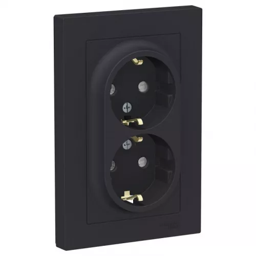 Розетка 2-м AtlasDesign 16А с заземл. защ. шторки в сборе карбон SchE ATN001026